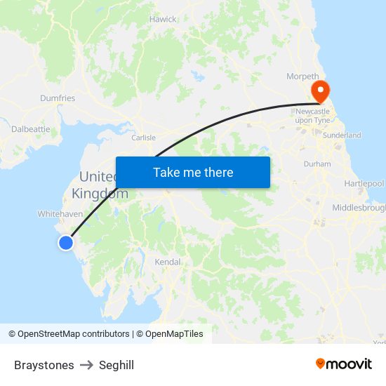 Braystones to Seghill map