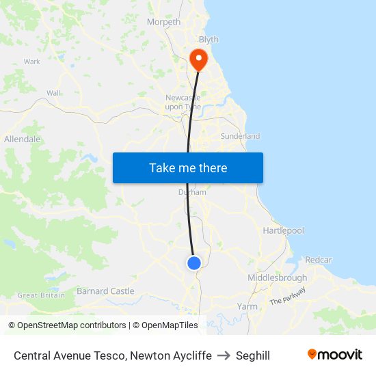 Central Avenue Tesco, Newton Aycliffe to Seghill map