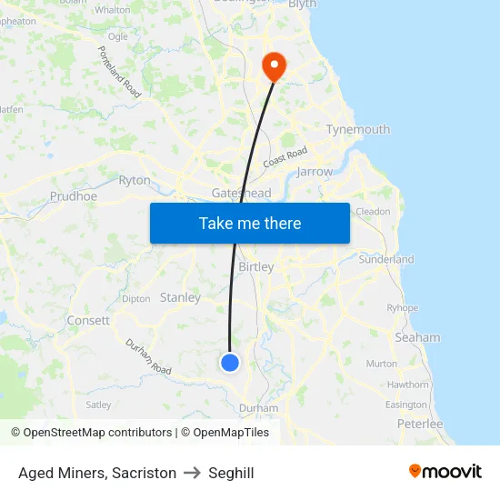 Aged Miners, Sacriston to Seghill map