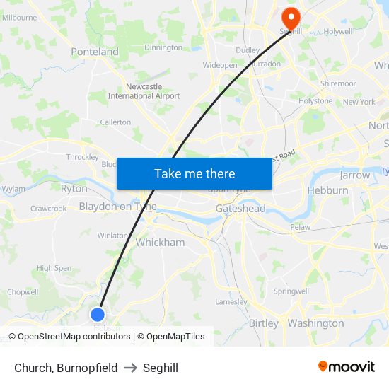 Church, Burnopfield to Seghill map