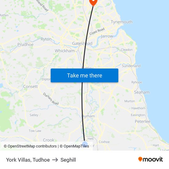 York Villas, Tudhoe to Seghill map