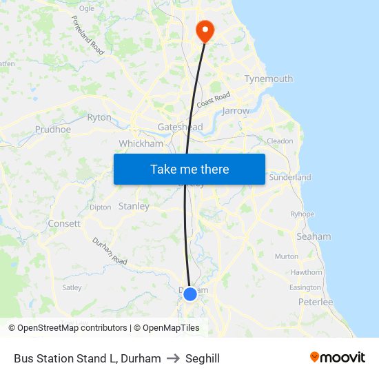 Bus Station Stand L, Durham to Seghill map