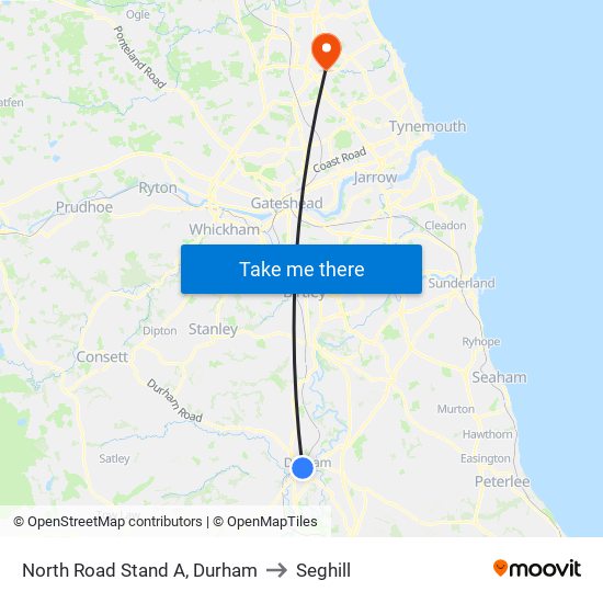 North Road Stand A, Durham to Seghill map