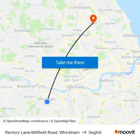 Rectory Lane-Millfield Road, Whickham to Seghill map