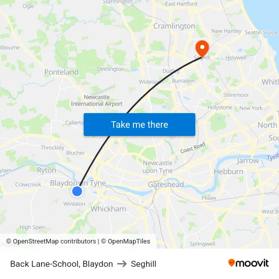 Back Lane-School, Blaydon to Seghill map