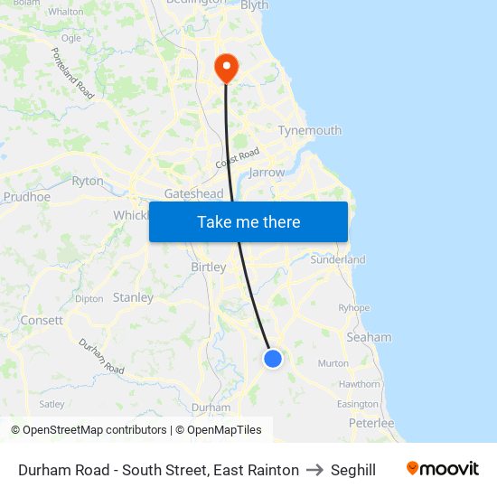 Durham Road - South Street, East Rainton to Seghill map