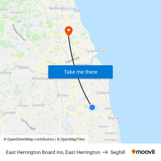 East Herrington Board Inn, East Herrington to Seghill map