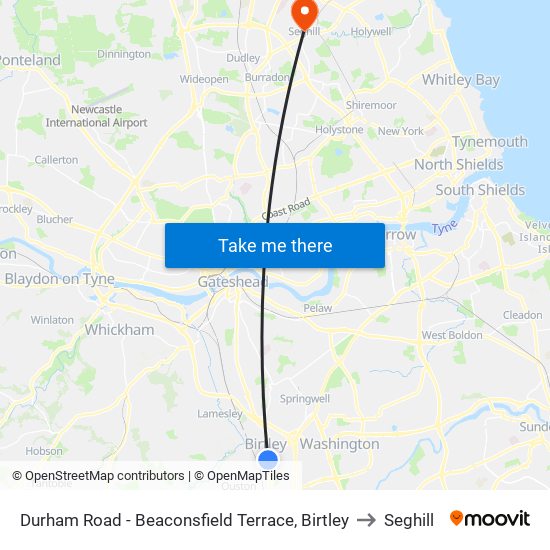 Durham Road - Beaconsfield Terrace, Birtley to Seghill map