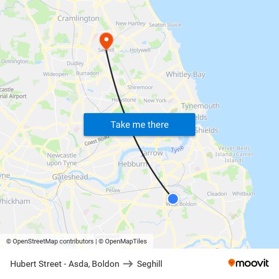 Hubert Street - Asda, Boldon to Seghill map