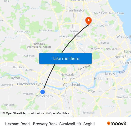 Hexham Road - Brewery Bank, Swalwell to Seghill map