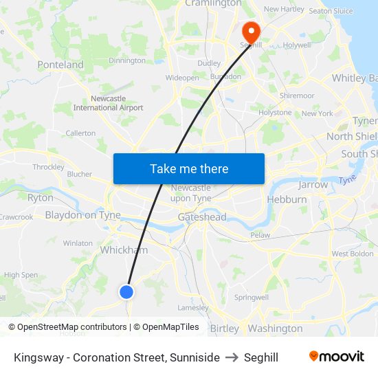 Kingsway - Coronation Street, Sunniside to Seghill map