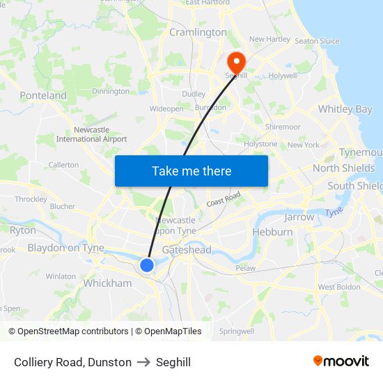 Colliery Road, Dunston to Seghill map