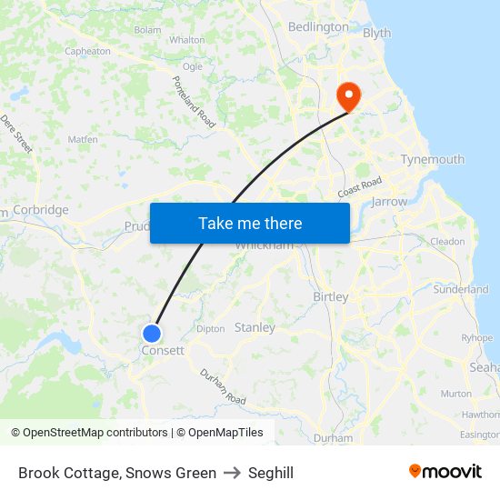 Brook Cottage, Snows Green to Seghill map