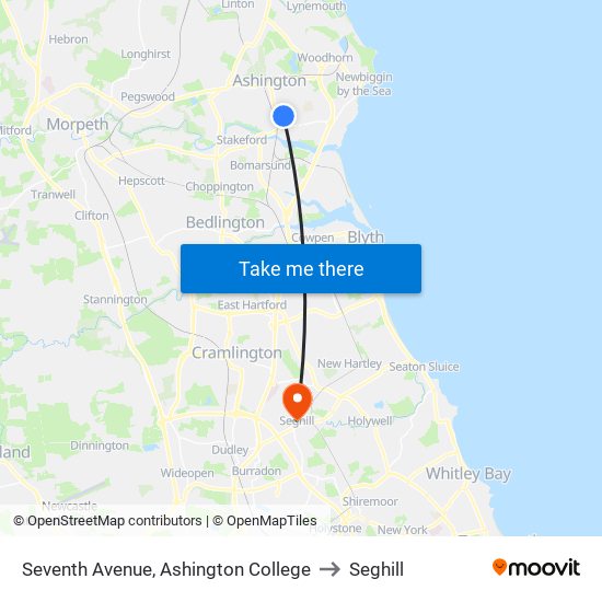 Seventh Avenue, Ashington College to Seghill map