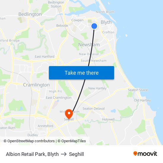 Albion Retail Park, Blyth to Seghill map