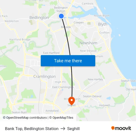 Bank Top, Bedlington Station to Seghill map