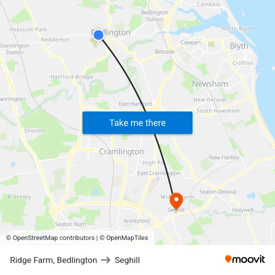 Ridge Farm, Bedlington to Seghill map