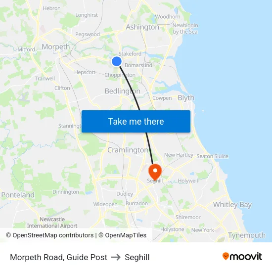 Morpeth Road, Guide Post to Seghill map