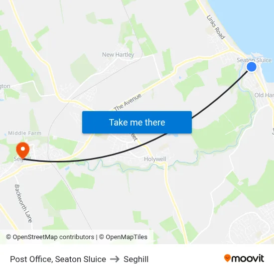 Post Office, Seaton Sluice to Seghill map