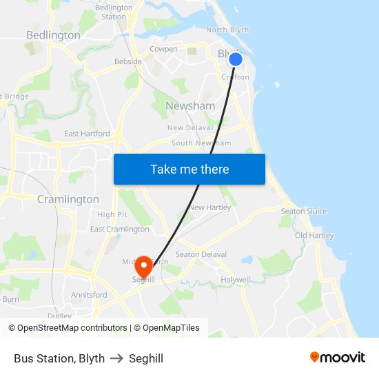 Bus Station, Blyth to Seghill map