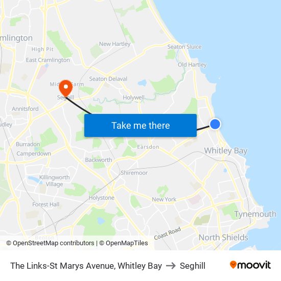 The Links-St Marys Avenue, Whitley Bay to Seghill map