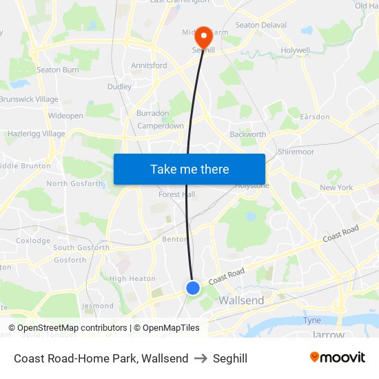 Coast Road-Home Park, Wallsend to Seghill map