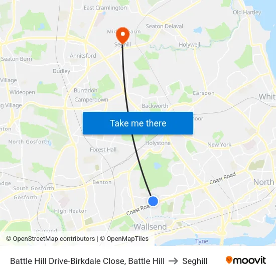 Battle Hill Drive-Birkdale Close, Battle Hill to Seghill map