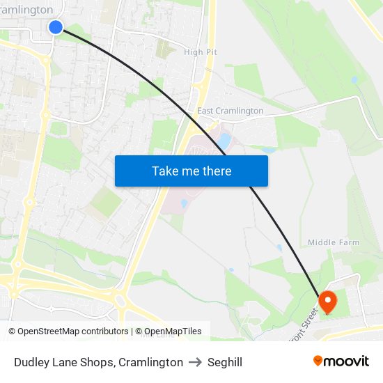 Dudley Lane Shops, Cramlington to Seghill map