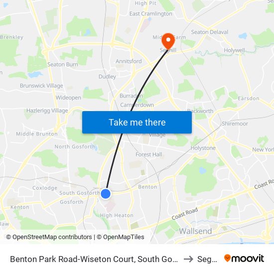 Benton Park Road-Wiseton Court, South Gosforth to Seghill map