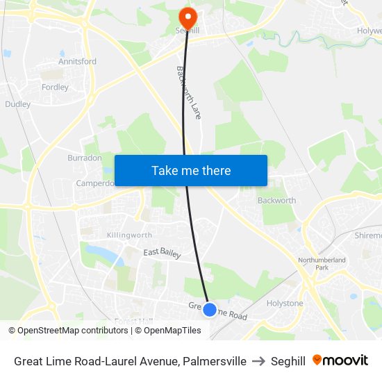 Great Lime Road-Laurel Avenue, Palmersville to Seghill map