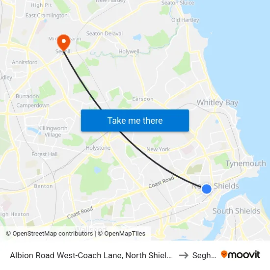 Albion Road West-Coach Lane, North Shields to Seghill map