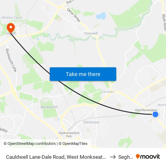 Cauldwell Lane-Dale Road, West Monkseaton to Seghill map