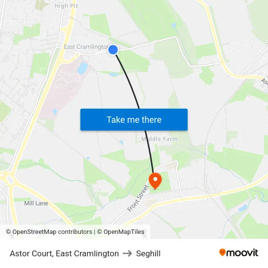 Astor Court, East Cramlington to Seghill map
