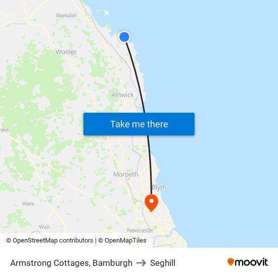 Armstrong Cottages, Bamburgh to Seghill map