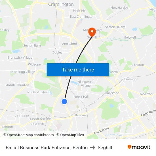 Balliol Business Park Entrance, Benton to Seghill map