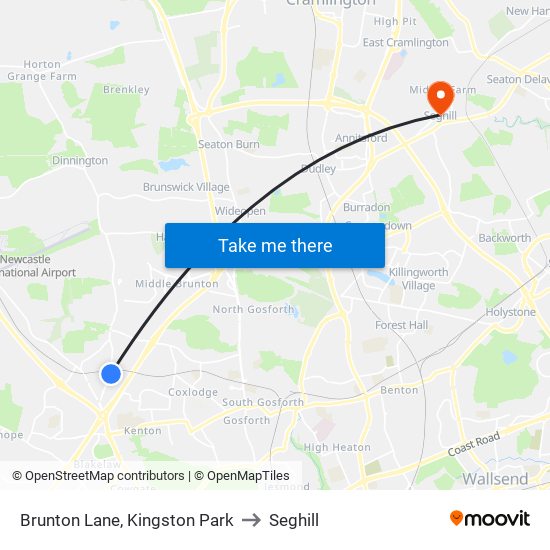 Brunton Lane, Kingston Park to Seghill map