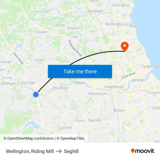 Wellington, Riding Mill to Seghill map