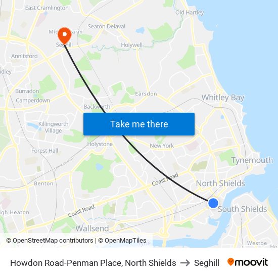 Howdon Road-Penman Place, North Shields to Seghill map