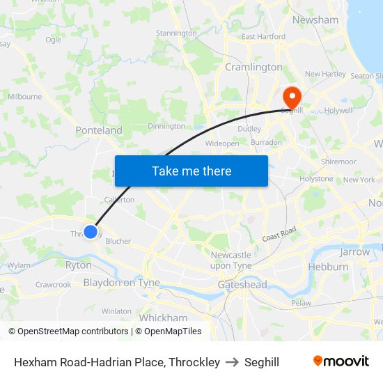 Hexham Road-Hadrian Place, Throckley to Seghill map