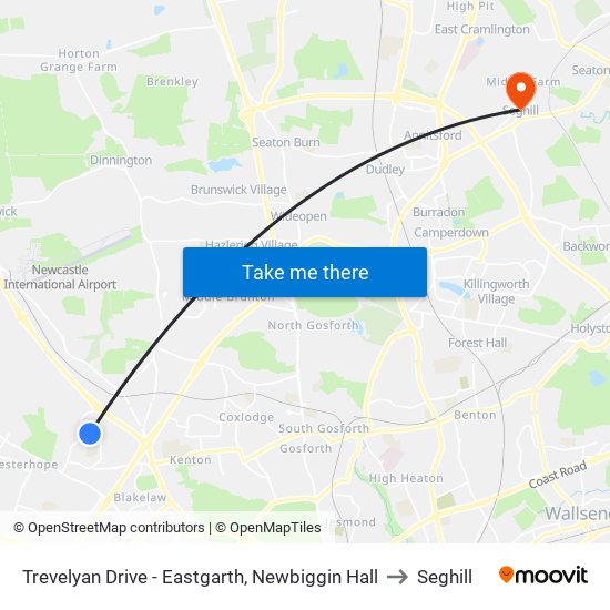 Trevelyan Drive - Eastgarth, Newbiggin Hall to Seghill map