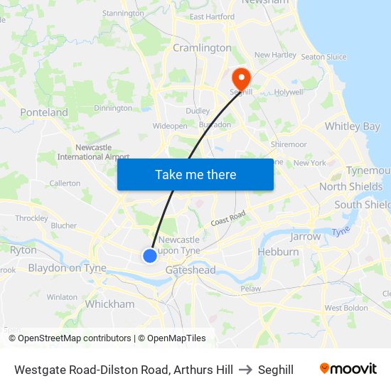 Westgate Road-Dilston Road, Arthurs Hill to Seghill map