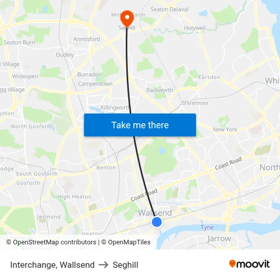 Interchange, Wallsend to Seghill map