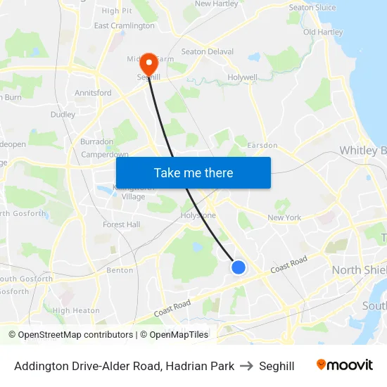 Addington Drive-Alder Road, Hadrian Park to Seghill map