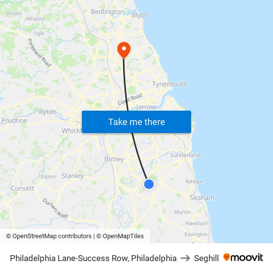 Philadelphia Lane-Success Row, Philadelphia to Seghill map
