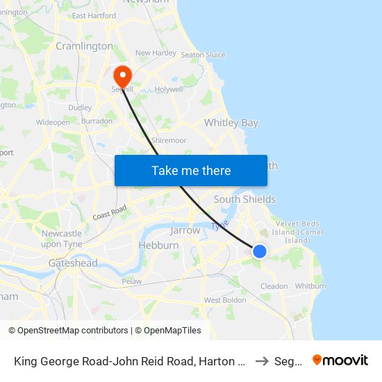 King George Road-John Reid Road, Harton Nook to Seghill map