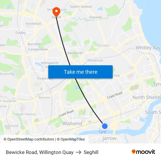 Bewicke Road, Willington Quay to Seghill map