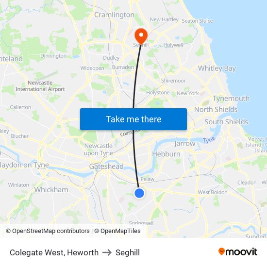 Colegate West, Heworth to Seghill map