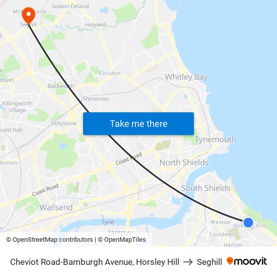 Cheviot Road-Bamburgh Avenue, Horsley Hill to Seghill map