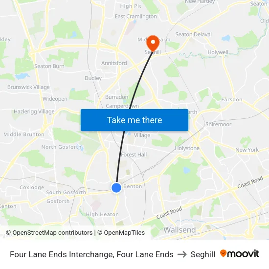 Interchange, Four Lane Ends to Seghill map