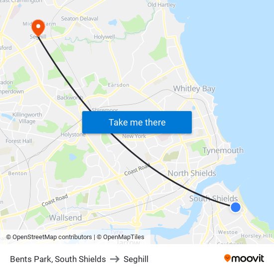 Bents Park, South Shields to Seghill map